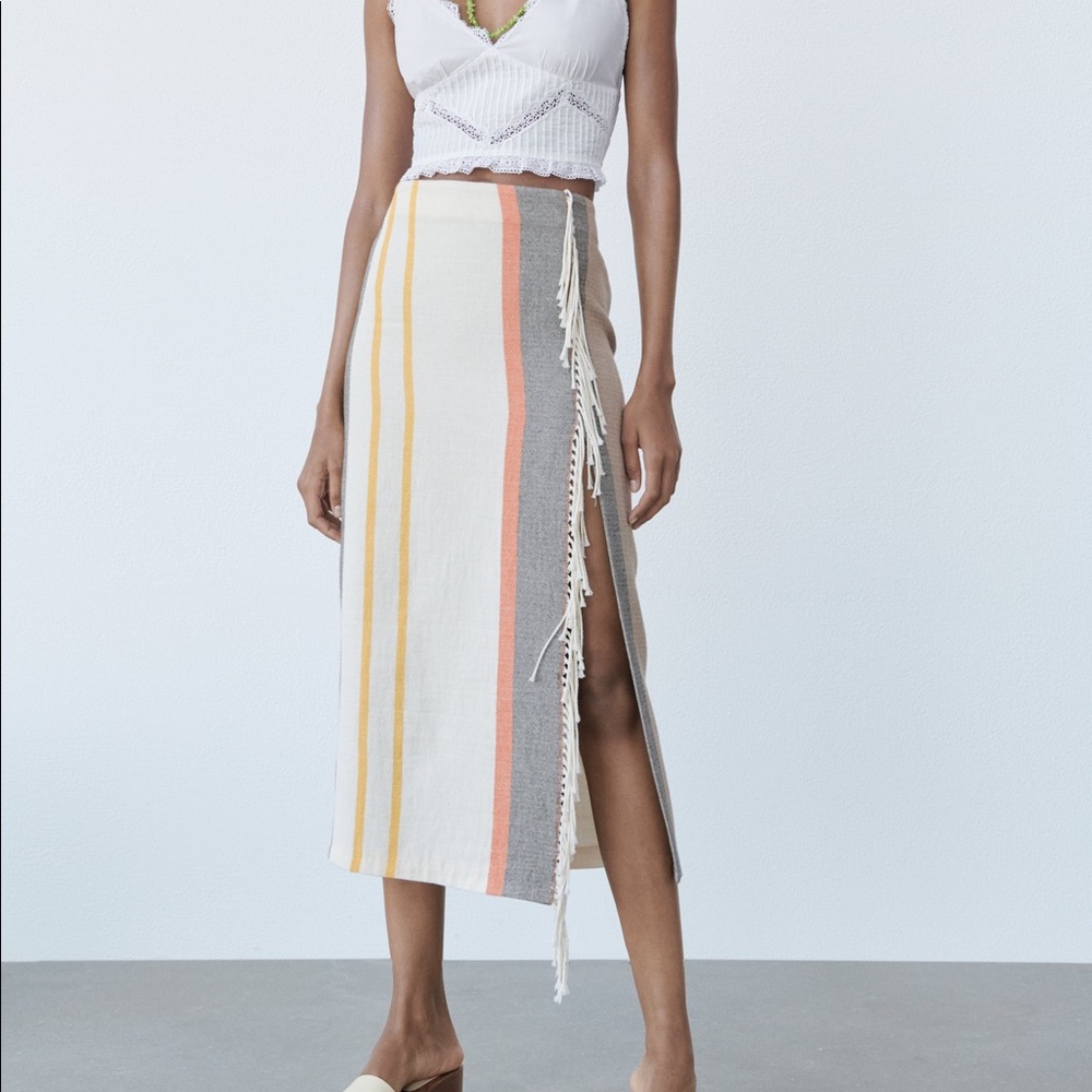 Zara striped skirt with fringe